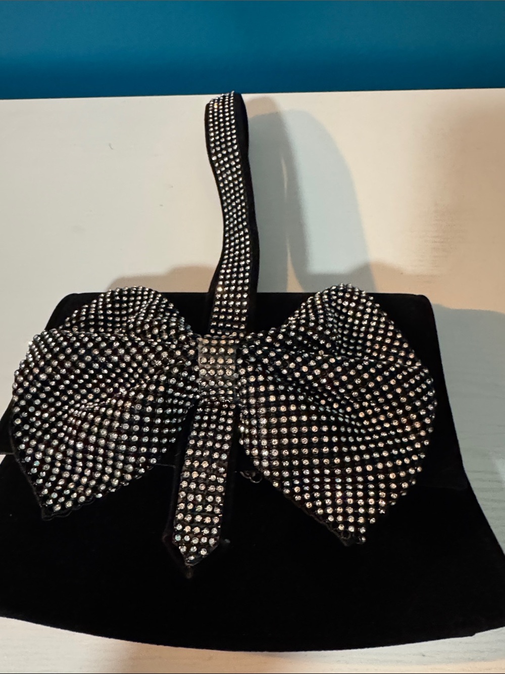 Black Crystal Bow Evening Mini Bag